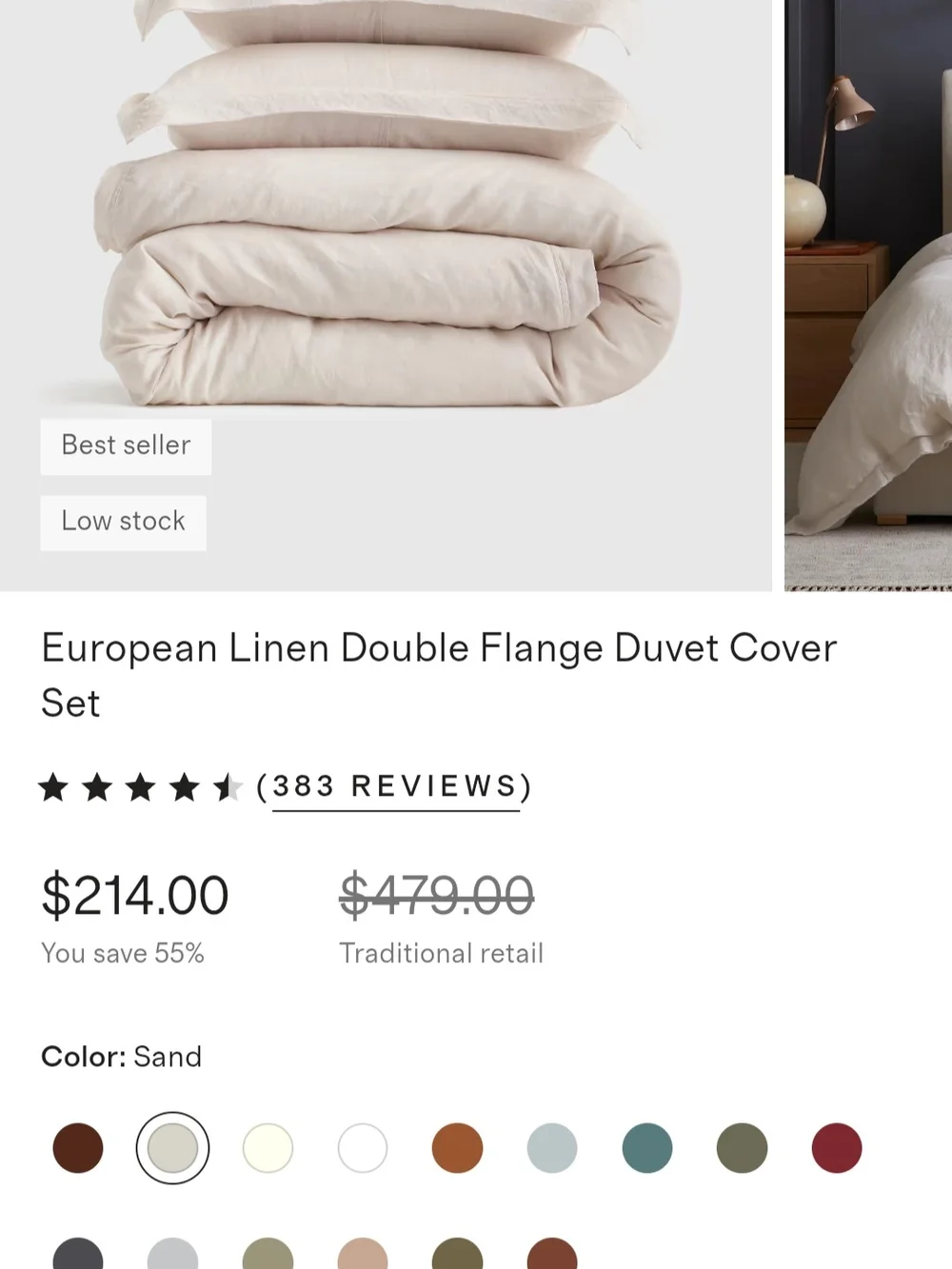 Quince European Linen Double Flange Duvet Set With Shams King Cal King Sand